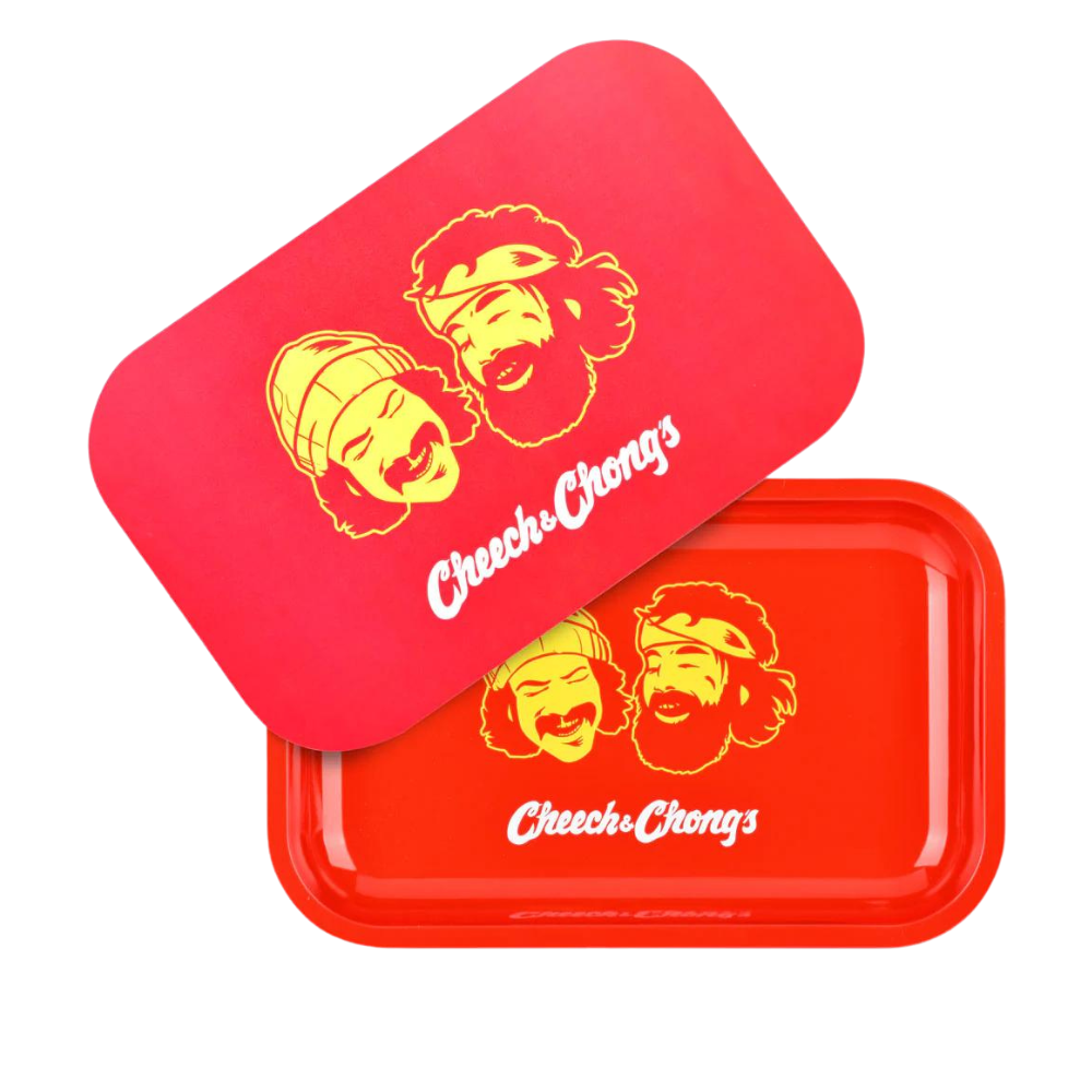 Pulsar X Cheech & Chong Red Faces Metal Rolling Tray w/ Lid Medium